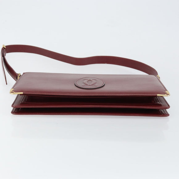 CARTIER Shoulder Bag Leather Bordeaux Gold Auth 145999