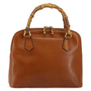 GUCCI Bamboo Hand Bag Leather Brown Gold 000 1274 0290 Auth 146002-13