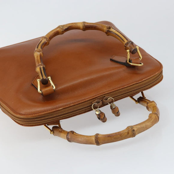 GUCCI Bamboo Hand Bag Leather Brown Gold 000 1274 0290 Auth 146002