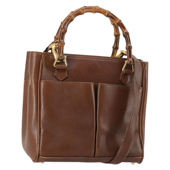 GUCCI Bamboo Hand Bag Leather 2way Brown Gold 000 122 0316 Auth 146003