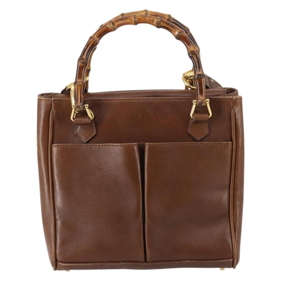 GUCCI Bamboo Hand Bag Leather 2way Brown Gold 000 122 0316 Auth 146003
