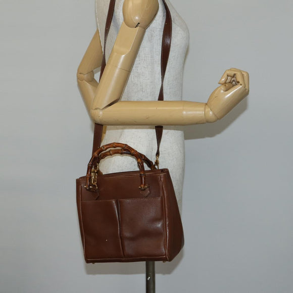 GUCCI Bamboo Hand Bag Leather 2way Brown Gold 000 122 0316 Auth 146003