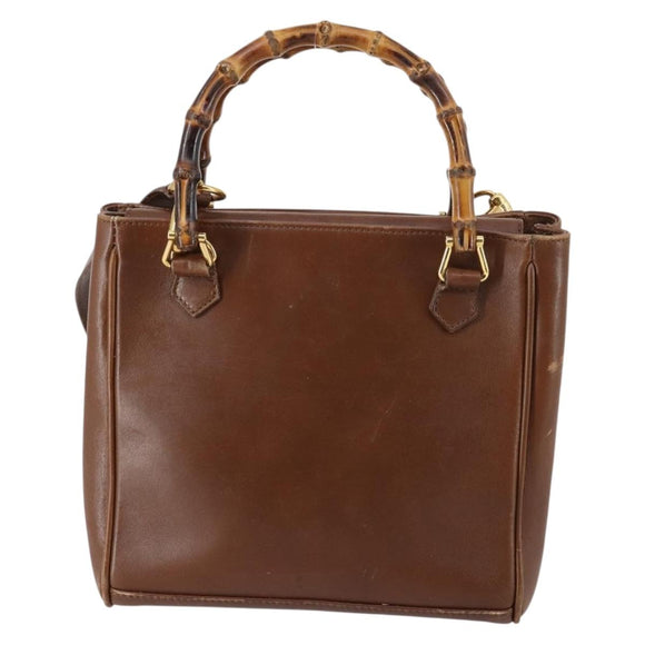 GUCCI Bamboo Hand Bag Leather 2way Brown Gold 000 122 0316 Auth 146003