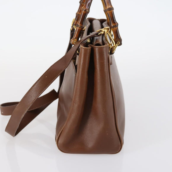 GUCCI Bamboo Hand Bag Leather 2way Brown Gold 000 122 0316 Auth 146003