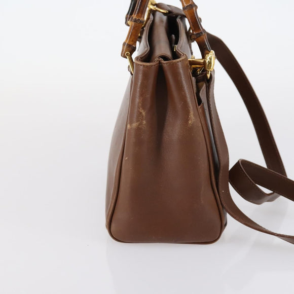 GUCCI Bamboo Hand Bag Leather 2way Brown Gold 000 122 0316 Auth 146003