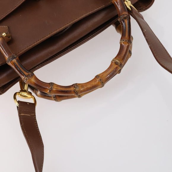 GUCCI Bamboo Hand Bag Leather 2way Brown Gold 000 122 0316 Auth 146003