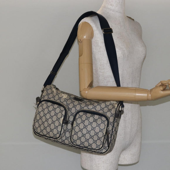 GUCCI GG Supreme Shoulder Bag PVC Navy Gold 246881 Auth 146007