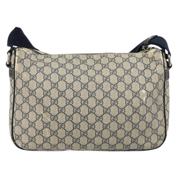 GUCCI GG Supreme Shoulder Bag PVC Navy Gold 246881 Auth 146007