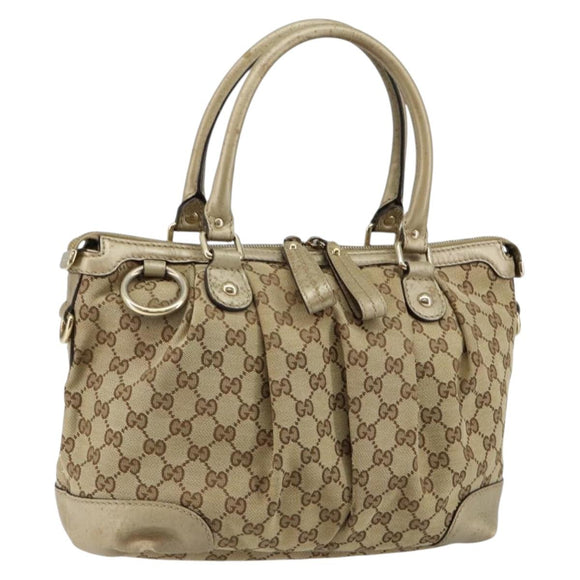 GUCCI GG Canvas Hand Bag Beige Gold 247902 Auth 146010