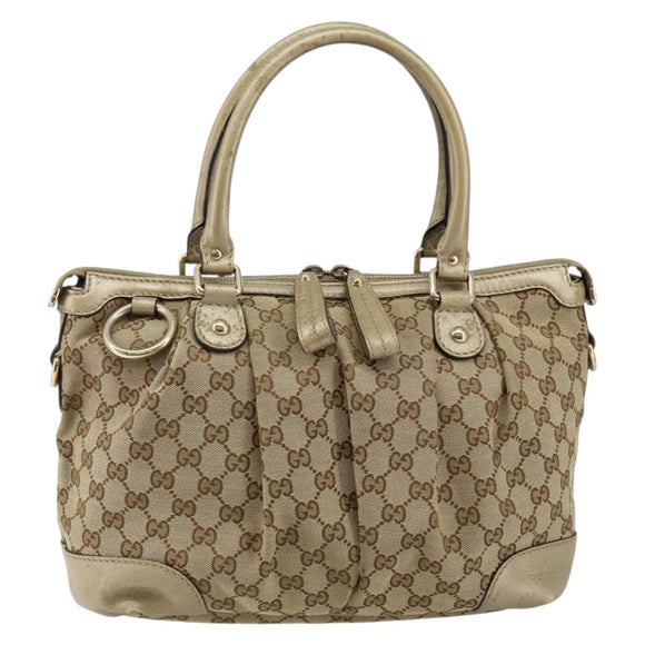 GUCCI GG Canvas Hand Bag Beige Gold 247902 Auth 146010