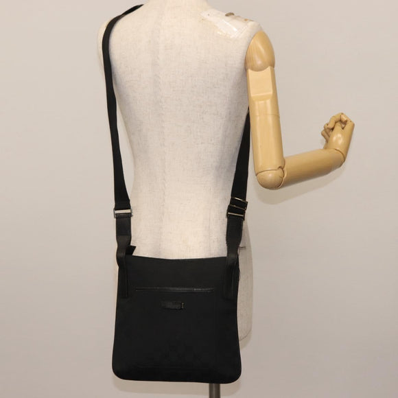 GUCCI GG Canvas Shoulder Bag Black Silver 122793 Auth 146012