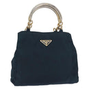 PRADA Hand Bag Nylon Blue Gold Auth 146014-1
