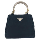 PRADA Hand Bag Nylon Blue Gold Auth 146014-13
