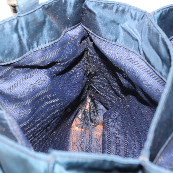 PRADA Hand Bag Nylon Blue Gold Auth 146014