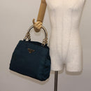 PRADA Hand Bag Nylon Blue Gold Auth 146014-27