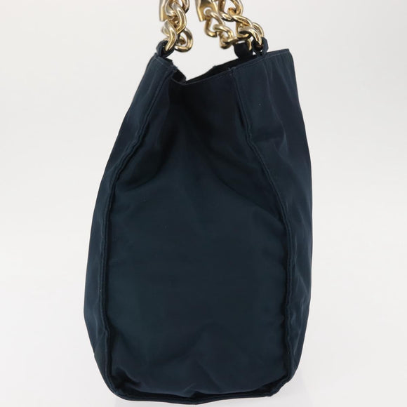 PRADA Hand Bag Nylon Blue Gold Auth 146014