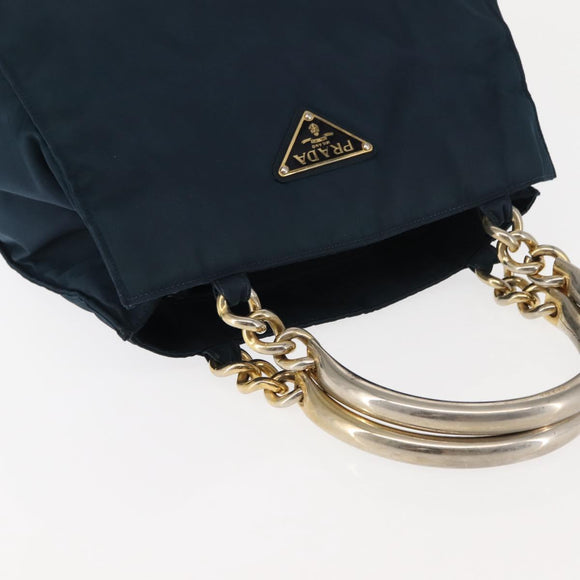PRADA Hand Bag Nylon Blue Gold Auth 146014