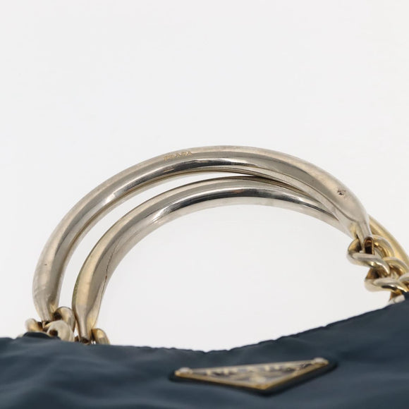PRADA Hand Bag Nylon Blue Gold Auth 146014