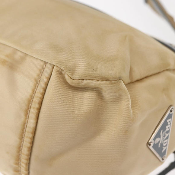 PRADA Shoulder Bag Nylon Beige Silver Auth 146015