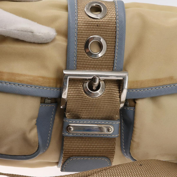 PRADA Shoulder Bag Nylon Beige Silver Auth 146015