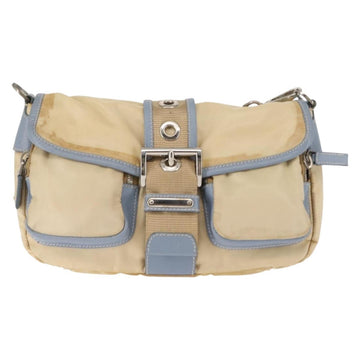 PRADA Shoulder Bag Nylon Beige Silver Auth 146015 - 0