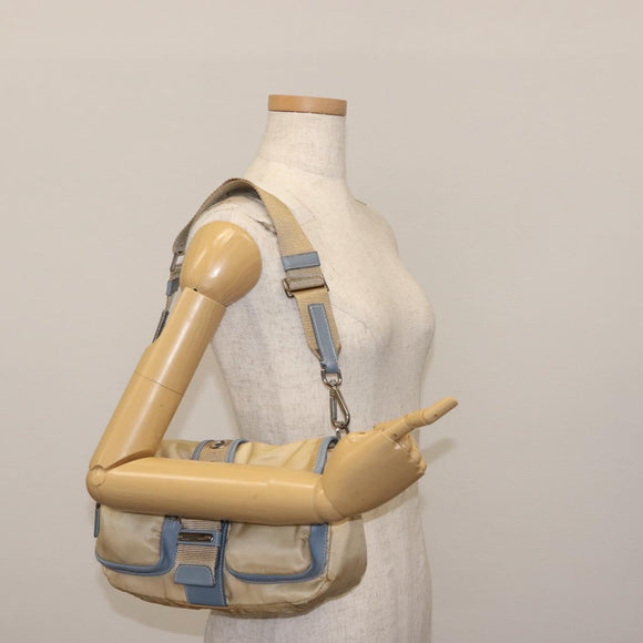 PRADA Shoulder Bag Nylon Beige Silver Auth 146015