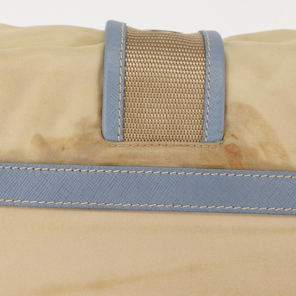 PRADA Shoulder Bag Nylon Beige Silver Auth 146015