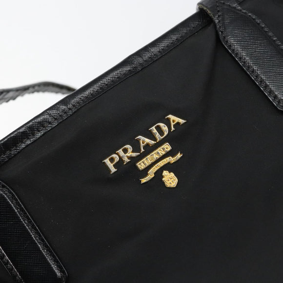 PRADA Tote Bag Nylon Black Gold Auth 146016