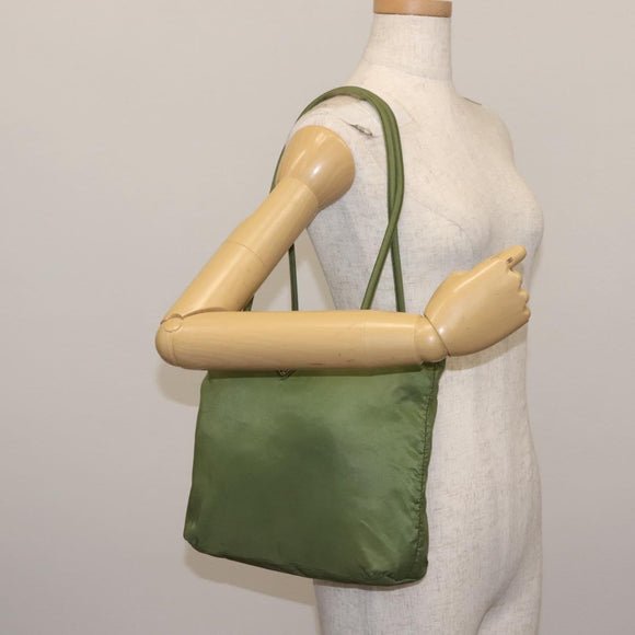 PRADA Tote Bag Nylon Green Silver Auth 146020