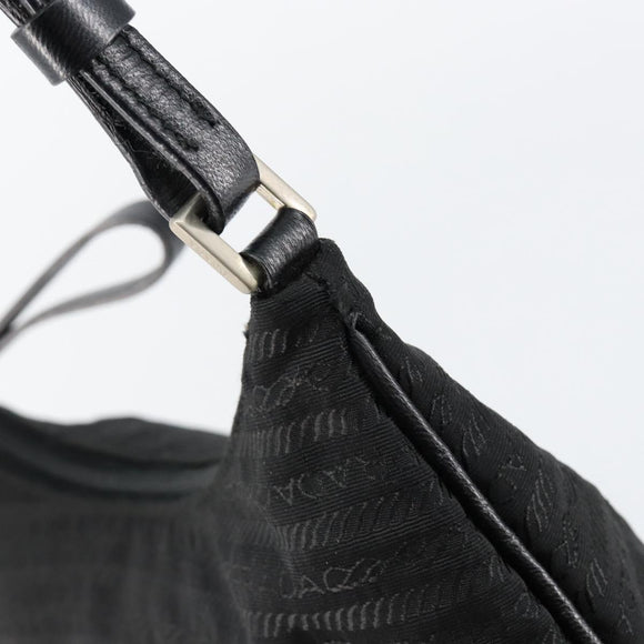 PRADA Tote Bag Nylon Black Silver Auth 146021