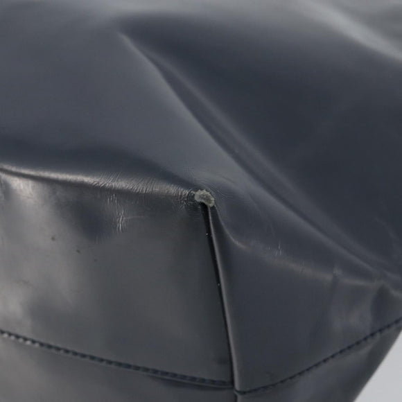 PRADA Tote Bag Enamel Navy Silver Auth 146022