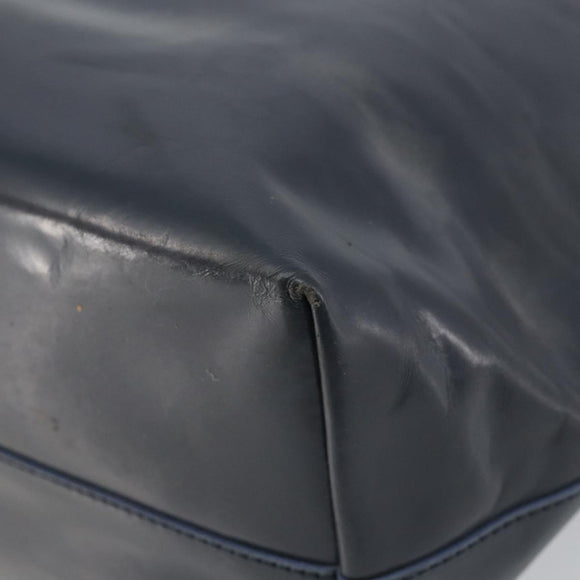 PRADA Tote Bag Enamel Navy Silver Auth 146022