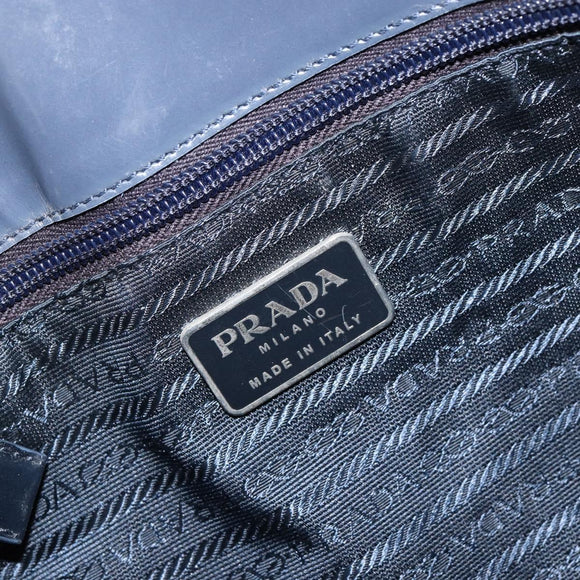 PRADA Tote Bag Enamel Navy Silver Auth 146022