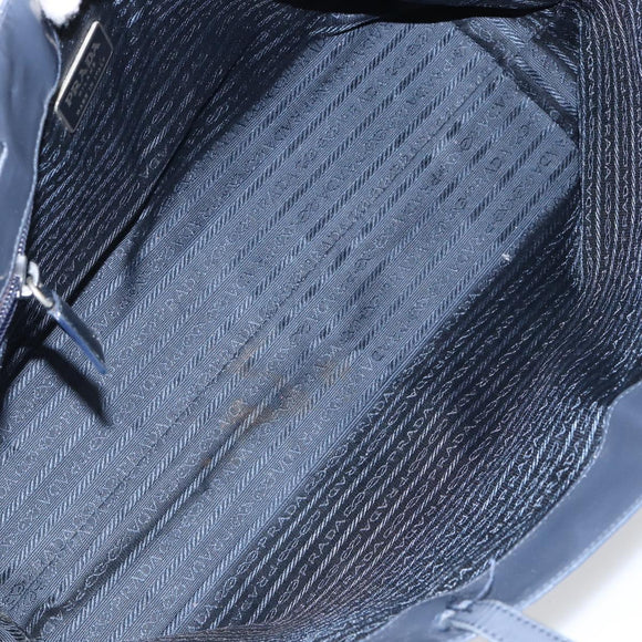PRADA Tote Bag Enamel Navy Silver Auth 146022