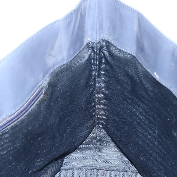 PRADA Tote Bag Enamel Navy Silver Auth 146022