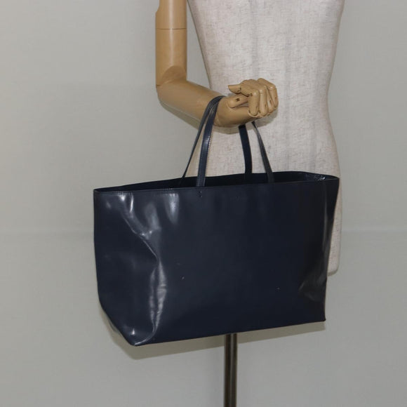 PRADA Tote Bag Enamel Navy Silver Auth 146022