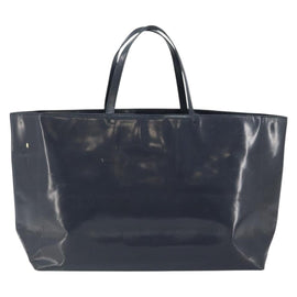 PRADA Tote Bag Enamel Navy Silver Auth 146022 - 0