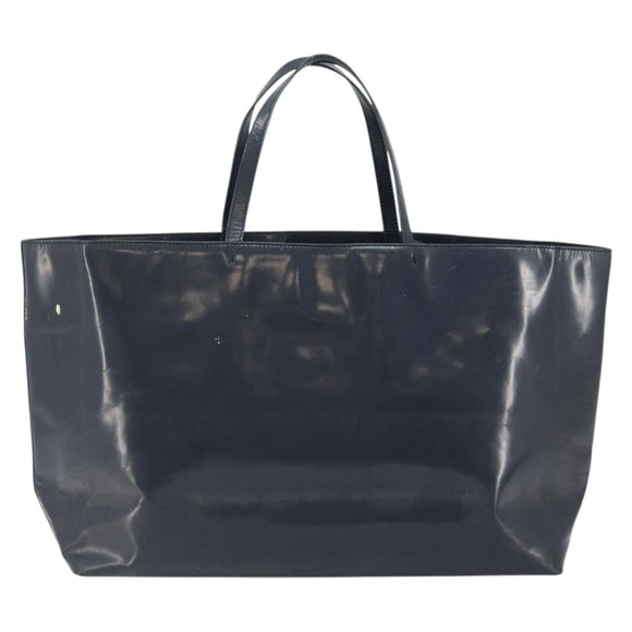 PRADA Tote Bag Enamel Navy Silver Auth 146022