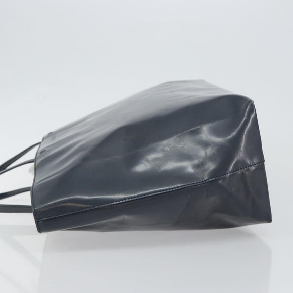 PRADA Tote Bag Enamel Navy Silver Auth 146022