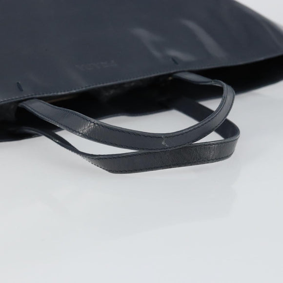 PRADA Tote Bag Enamel Navy Silver Auth 146022