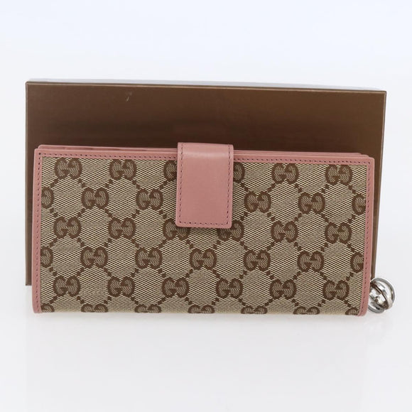 GUCCI GG Canvas Long Wallet Beige 233024 Auth 146036