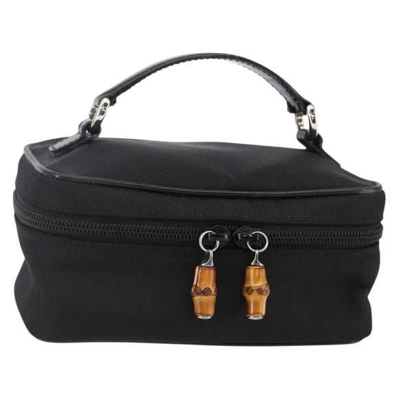 GUCCI Bamboo Vanity Hand Bag Nylon Black Silver 032 1956 0151 Auth 146043