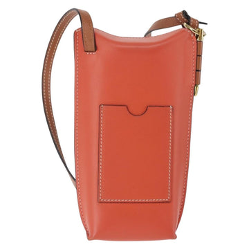 LOEWE Anagram Phone Shoulder Pouch Leather Gold Pink Orange Auth 146048 - 0