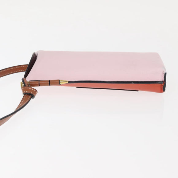 LOEWE Anagram Phone Shoulder Pouch Leather Gold Pink Orange Auth 146048