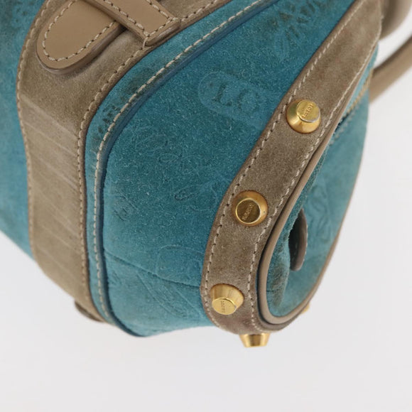 LOEWE 160th Anniversary Model Hand Bag Suede Turquoise Blue Gold Auth 146049