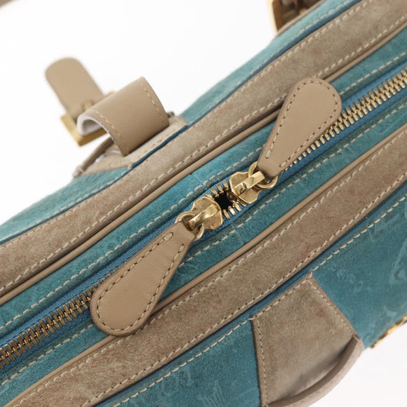 LOEWE 160th Anniversary Model Hand Bag Suede Turquoise Blue Gold Auth 146049