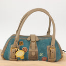 LOEWE 160th Anniversary Model Hand Bag Suede Turquoise Blue Gold Auth 146049-12