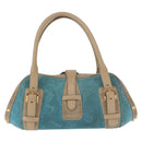 LOEWE 160th Anniversary Model Hand Bag Suede Turquoise Blue Gold Auth 146049V-2