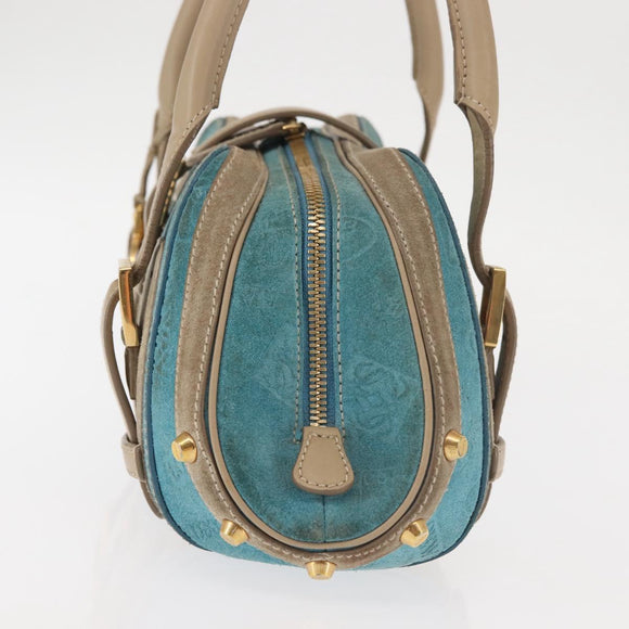 LOEWE 160th Anniversary Model Hand Bag Suede Turquoise Blue Gold Auth 146049