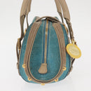 LOEWE 160th Anniversary Model Hand Bag Suede Turquoise Blue Gold Auth 146049V-4